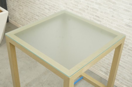 ガラス角テーブル+スツール3点セット〔テーブル:720角/スツール:座ブラウン(ビニールレザー)〕