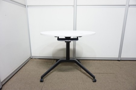 オカムラ ライズフィットIIシリーズ 昇降テーブル〔楕円型、ブラック脚、ホワイト天板〕